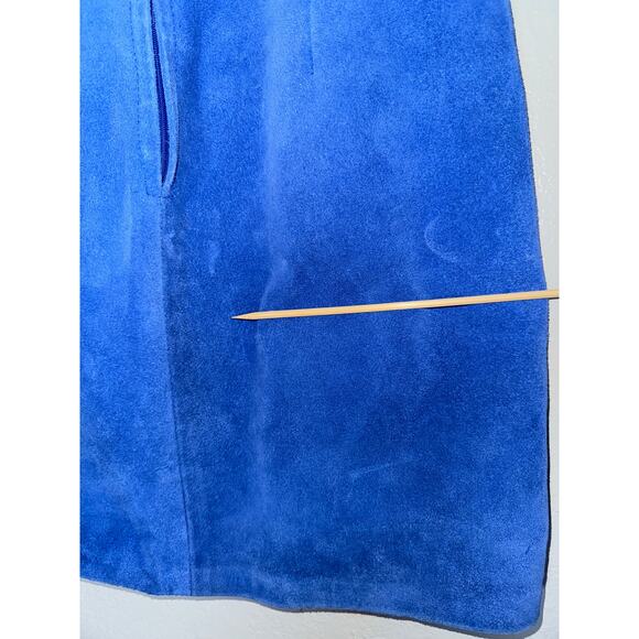 Vintage 80s Bright Electric Blue Retro Leather Mini Skirt Womens Small Glam Rock - Picture 4 of 8